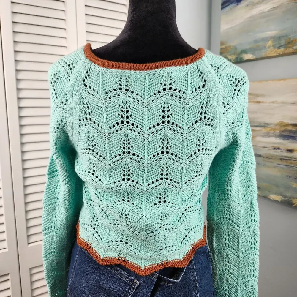 Urban Outfitters Crochet Top M Mint Green Open Knit Sweater